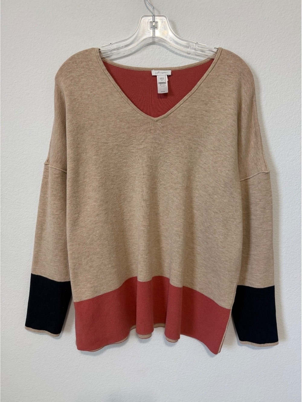 J. Jill Long Sleeve V-Neck Colorblock Reversible Pullover Sweater Women's Size M